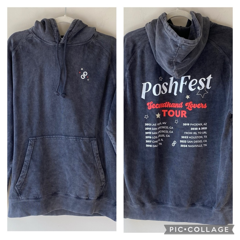 NEW Poshmark Poshfest Tour Gray Acid Wash Hooded Sweatshirt Size L